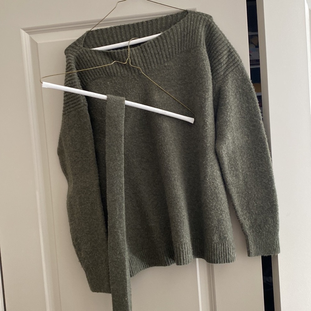 Madewell green wool sweater with waist tie
